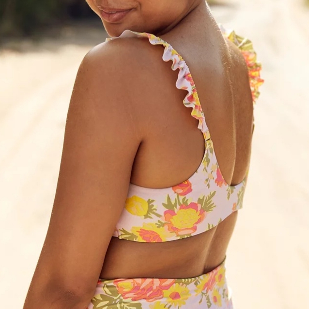 🍹AERIE RUFFLE SCOOP BIKINI TOP SIZE L & BOTTOM SIZE M - Picture 5 of 15